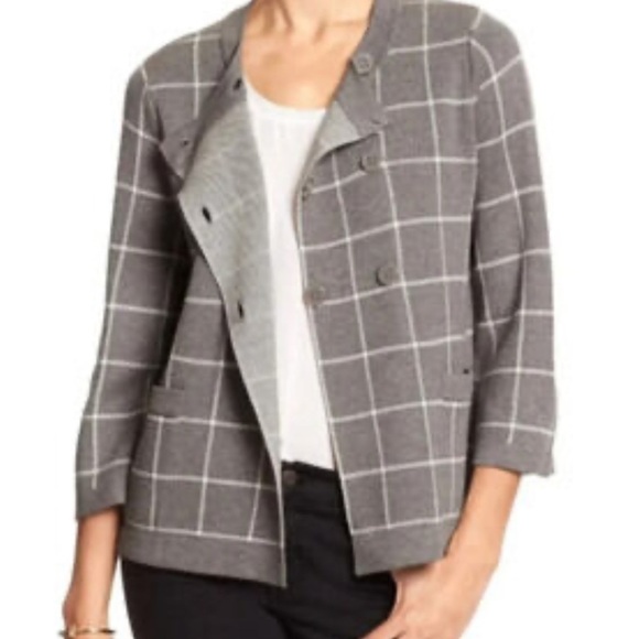 Banana Republic Sweaters - Banana Republic Windowpane Swing Cardigan Gray & White Double Breasted Size S